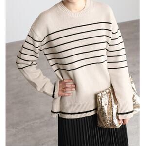 Maria McManus Heavy Gauge Oversized Crew Sweater Small Crema Black NWT$990
